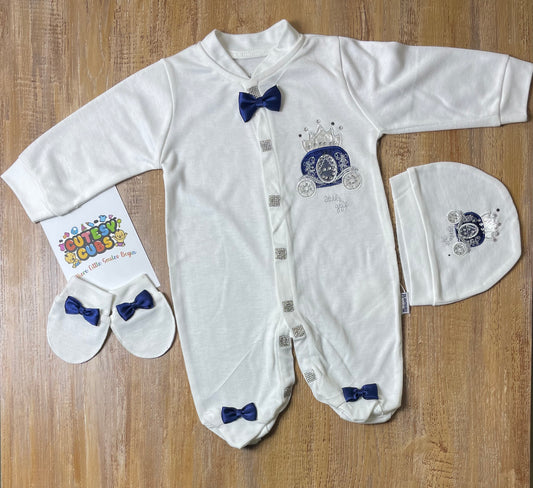3 Pieces - Romper Set - Blue Bow